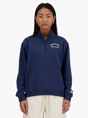 New Balance Women's Sportswear's Greatest Hits Navy Quarter Zip Sweat Top