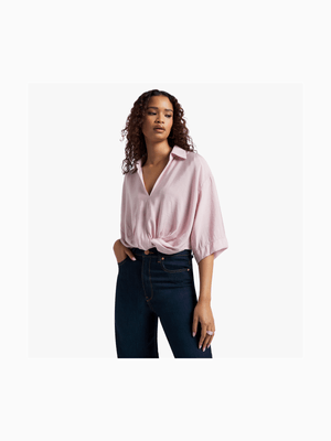 Satin Knot Front Crop Shirt