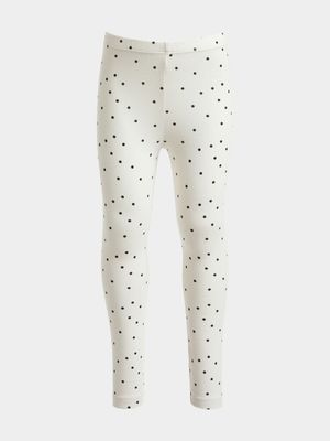 Younger Girl's White Spot Print Leggings