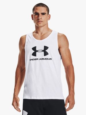 Mens Under Armour Sportstyle Logo White Tank Top