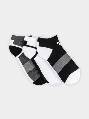 RJ 3 Pack Trainer Liner Sock White Grey & Black