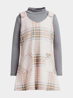 Younger Girl's Pink Check Pinafore & T-Shirt Set