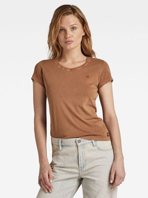 G-Star Women's Overdyed Eyben Slim Brown V-Neck T-Shirt