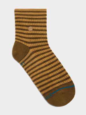 Stance Unisex Stripped Olive Quarter Socks