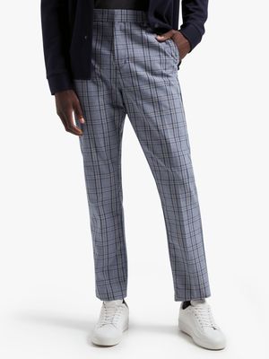 Jet Men's Dark Grey Blue Check Formal Fashion Trouser