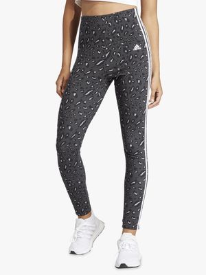 Womens adidas Animal 3-Stripe Grey Leggings