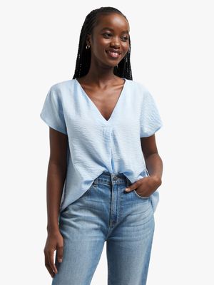 Women's Light Blue V-Neck Blouse