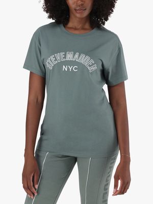 Women's Steve Madden Green Willow Oversized Logo T-shirt