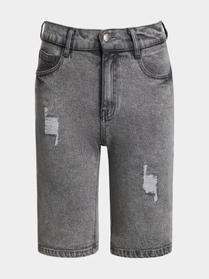 Older Boy's Grey Ripped Denim Shorts