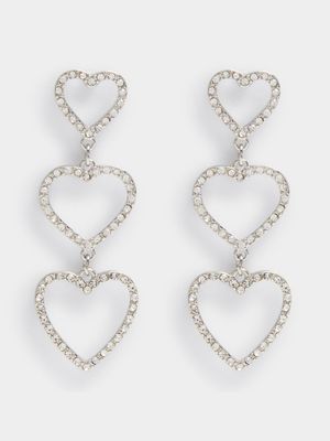 Diamante Triple Heart Drop Earrings - Jewellery