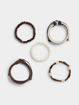 MKM Tan 5 Pack Seed Bead and Woven Bracelet Set