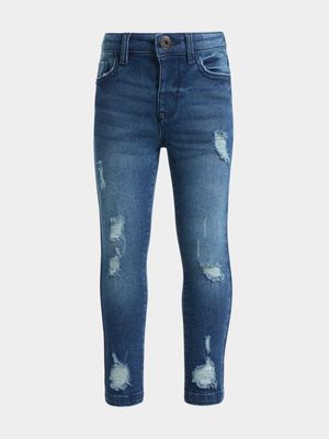 Younger Girl's Dark Wash Rip & Repair Skinny Jeans