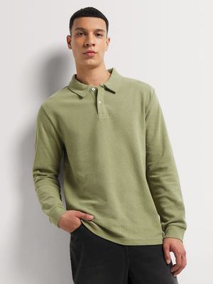 Men's Markham  Long Sleeve Waffle Textured Fatigue Golfer