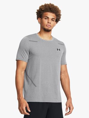 Mens Under Armour Seamless Grid Grey Short Sleeve Tee