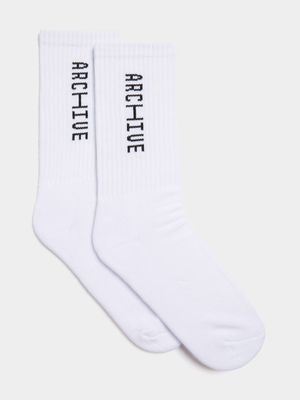 Archive Unisex 2-Pack White Crew Socks