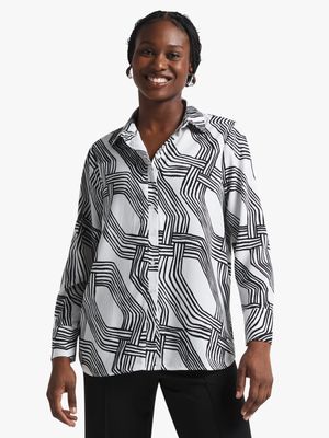 Women's White & Black Chain Print Shirt