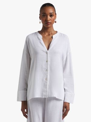 Linen-blend Mandarin Collar Tunic