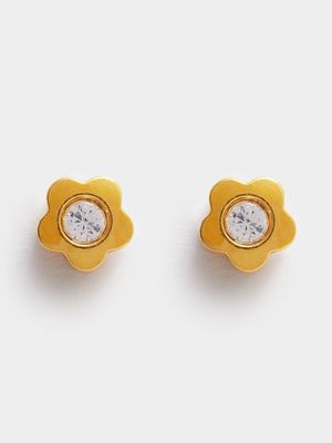 Girl's Gold Flower Stud Earrings