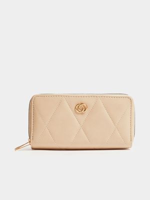 Women's Cream Double Zip Around Purse