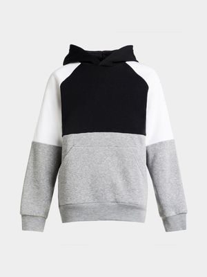 Younger Boy's Grey, Black & White Colour Block Hoodie