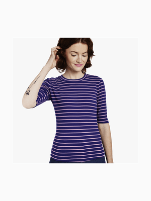 Me&B Women's Striped Knit Ballerina Sleeve Top