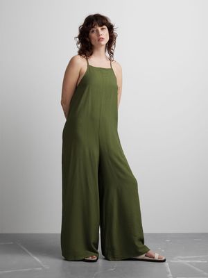 Women's Canvas Strappy Wide Leg Jumpsuit