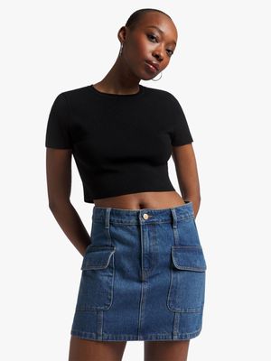 News Denim Cargo Mini Skirt