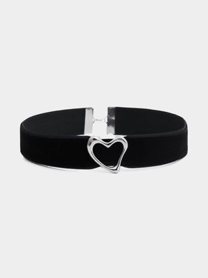 Women's Black Silver Heart Pendant choker