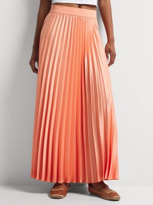 Pleated Satin Maxi Skirt