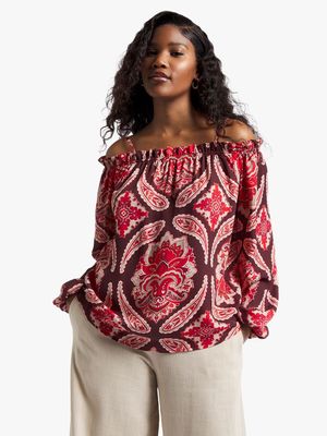 Women's Paisley Print Bardot Top