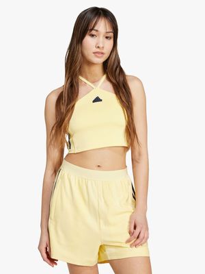 Womens adidas Tiro Cut Cropped Yellow Tank Top