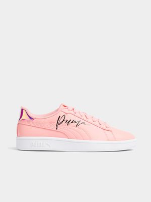 Junior Puma Smash Crystal Peach/White Sneaker