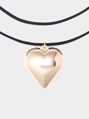 Women's Black 'Gold Heart Pendant' Choker