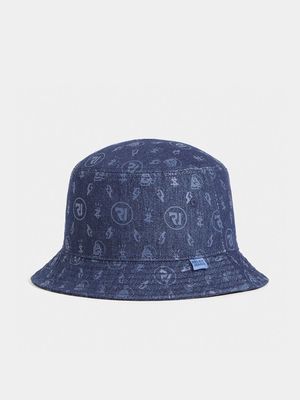 RJ Blue Plain Denim With All Over Print Bucket Hat