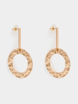 Hammered Circle Linear Drop Earrings