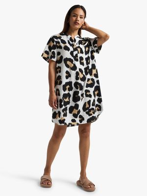 Women's White Animal Print Tunic Dress