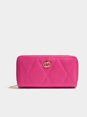 Women's Pink Double Zip Around Purse