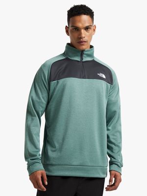 Mens The North Face Reaxion 1/4 Zip Green Fleece Top