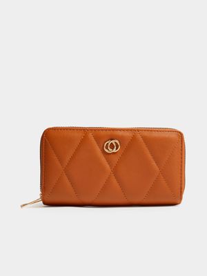 Women's Tan Double Zip Around Purse