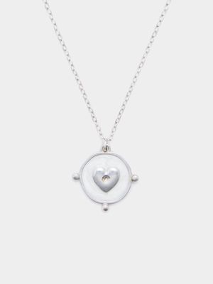 Women's Silver Layered Diamante & Heart Pendant Necklace