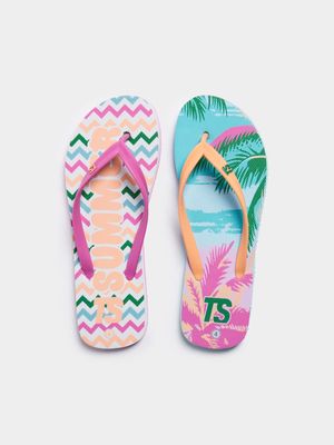 Junior Grade-School 2-Pack Summer Palms Pink/Peach/Green Sandals