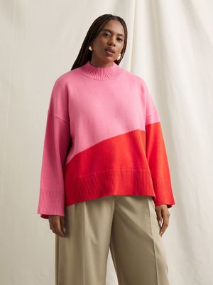 Women's Canvas Colourblocked Jumper Pink & Red