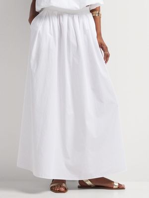 Ruched Waist Cotton Maxi Skirt