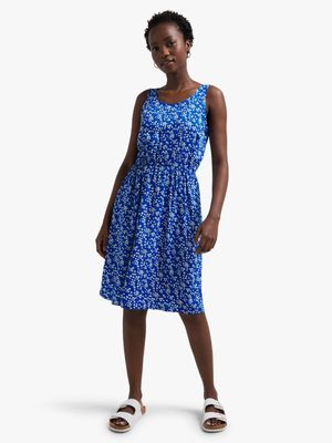 Jet Women's Cobalt/White Daisy Print Singed Dress