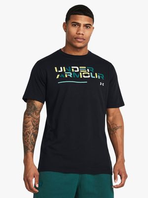 Mens Under Armour Colourblock Wordmark Black/Green Tee