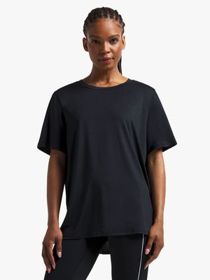 Womens TS Mesh Inset Performance Black Tee