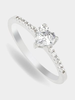 Sterling Silver & Cubic Zirconia Heart Solitaire Ring