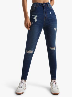 Redbat Women's Dark Wash High Rise Super Skinny Jeans