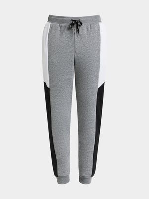 Younger Boy's Grey, Black & White Colour Block Joggers