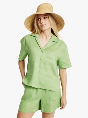 Women's Me&B Avocado Revere Collar Linen Shirt